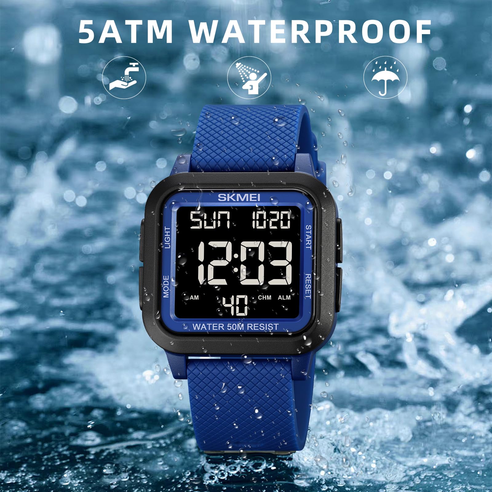 SKMEI Men's Military Digital Sports Watch Ultra-Thin Waterproof Wrist Watches for Men with Stopwatch Countdown Timer Alarm Function Dual Time LED Back Light