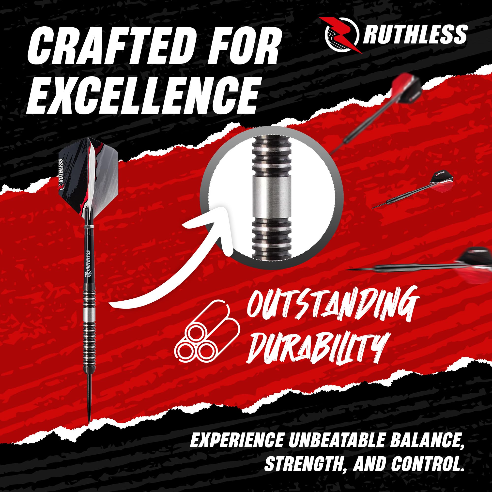 RUTHLESS Night Hawk Professional Tungsten Steeltip Darts Set in 23g and 25g, with Flights and Stems Shafts (25g) - Image 4