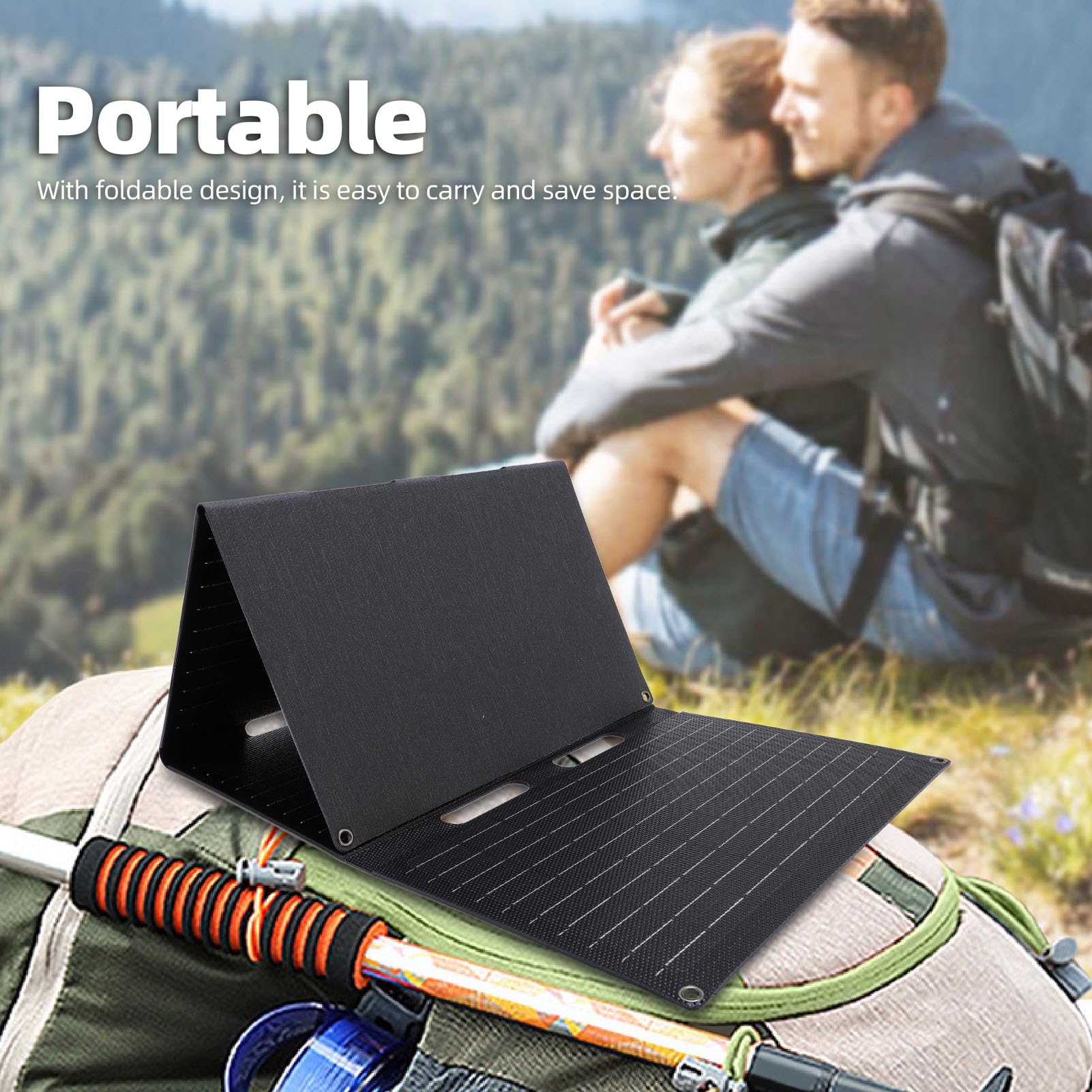 Solar Charger, 60W 18V 12V 5V USB Type C Direct Current Output Foldable Solar Panel Monocrystalline Efficient Charging Portable Solar Panel for Camping, Hiking, Outdoor Trip