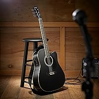 Vista 2 de Ashthorpe Paquete de Guitarra Acústico-Eléctrica Dreadnought Cutaway de Tamaño Completo - Maderas Tonales Premium - Negro