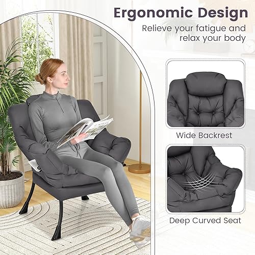 Miniatura 7 de KOMFOTT Silla decorativa moderna, sofá perezoso tapizado suave con bolsillo lateral y reposabrazos, sofá individual, sillón de ocio para sala de