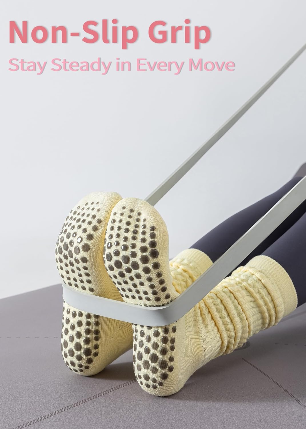 Women’s Pilates Socks Grips–3 Pairs Scrunch Crew Non-Slip Yoga Barre Workout Hospital Slipper Slouch Socks - Image 3