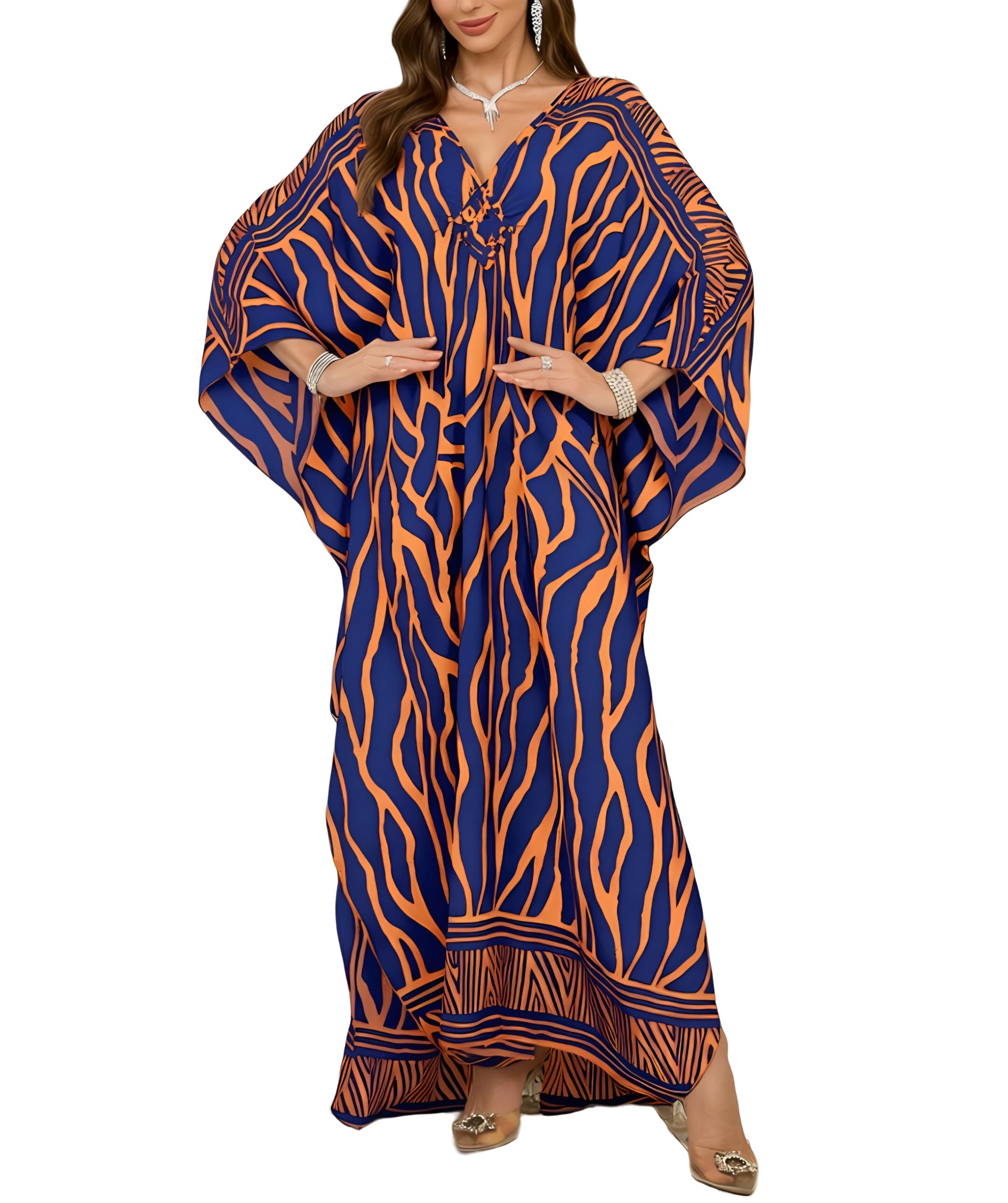 KEYLORTING Plus Size Kaftan Dress Women, African Moo Moo Print Caftan, Batwing Dress, Beach Cover Up for Party and Loungewear