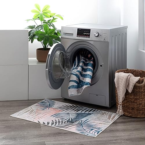 Miniatura 6 de DECOMALL Jasmine - Alfombra lavable de 5 x 7 pies, hojas naturales con parte trasera de goma, alfombra plegable antideslizante para sala de estar,