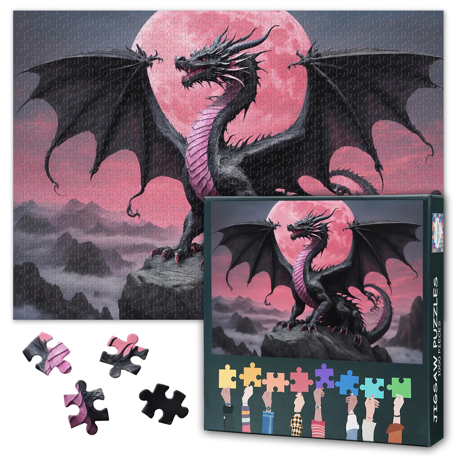 Puzzles for Adults 1000 Pieces, Dragon in the Night Jigsaw Puzzles, Fantasy Dragon Adult Puzzle for Adults, Educational Fun Games or Toys for Elders Friends 20X27 INCH โ image 1