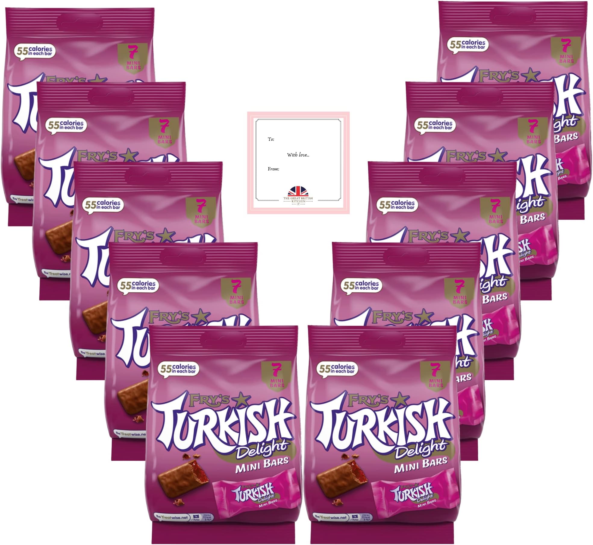 Fry's Turkish Delight Mini Chocolate Bars 105g x 10 Pack Bulk Buy- Each pack contains 7 Frys Turkish Delight Mini Bars -Total of 70 - Turkish Delight Gift Box
