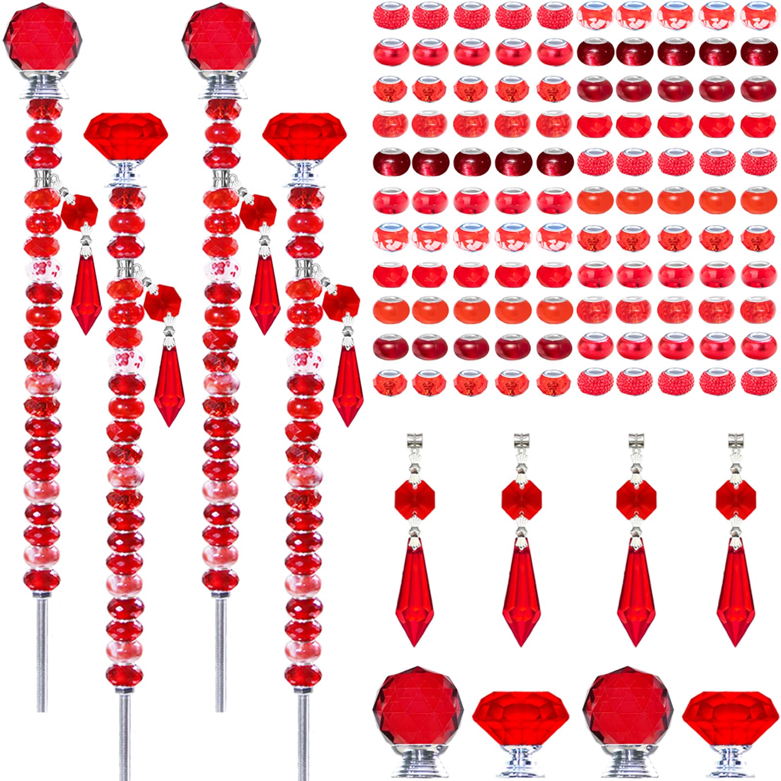 Perles de jardin grand trou tuteur cristal et pendentif rouge