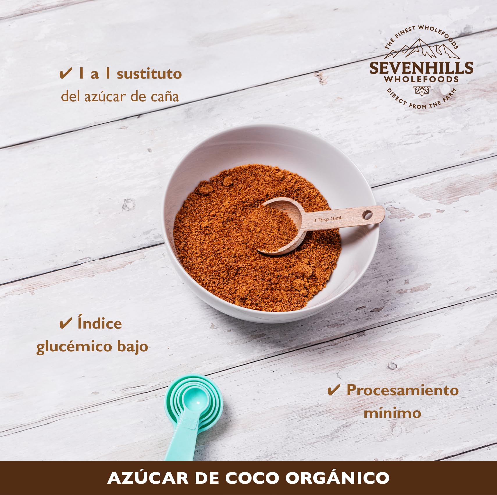 Azúcar de Coco Orgánico 1.8 kg de Sevenhills Wholefoods Bajo Índice Glucémico para Repostería