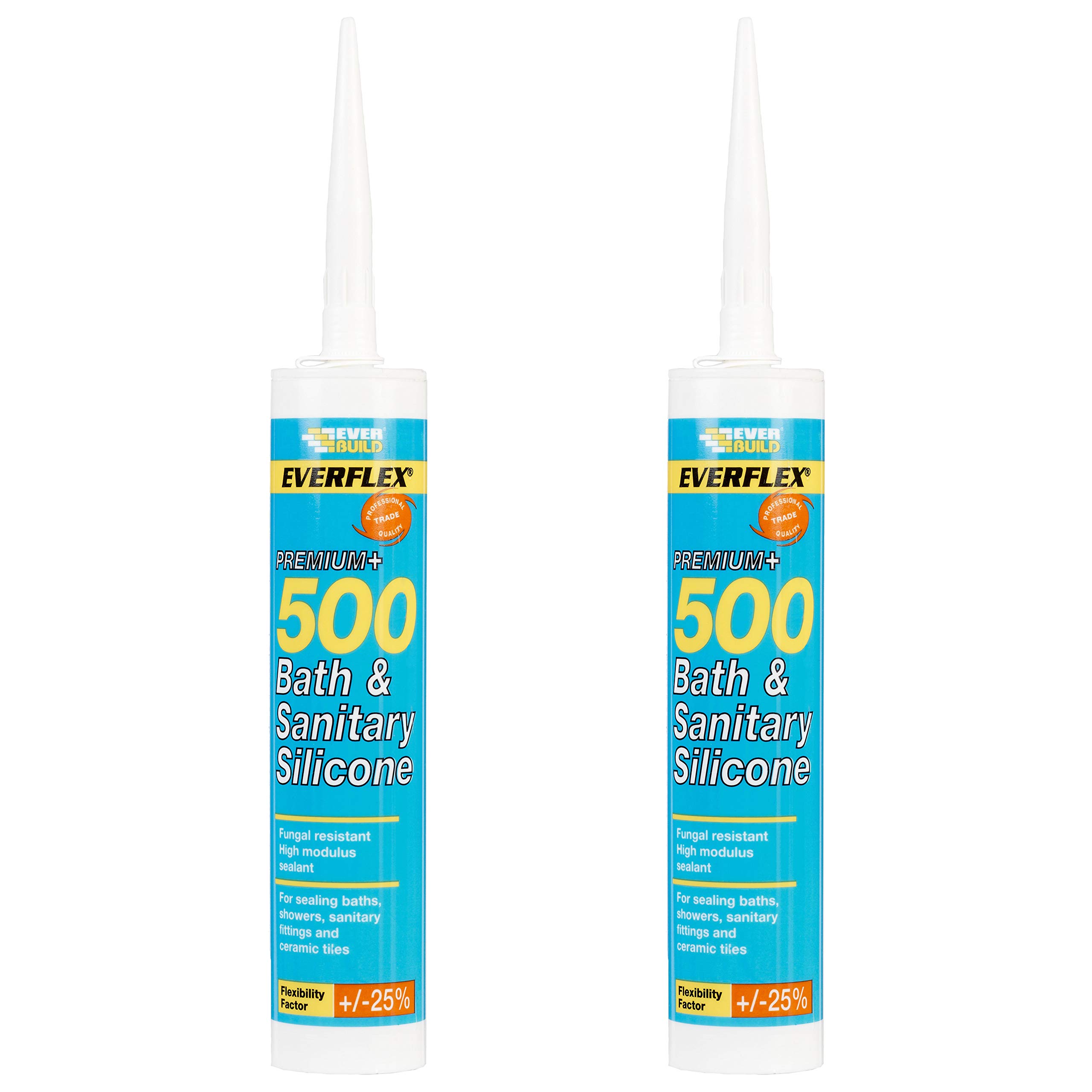 2 x Everflex 500 Bath & Sanitary Silicone - Anti-fungal Silicone sealant - 295ml - Grey
