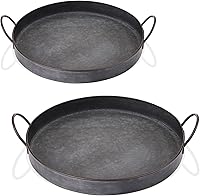 Vista 1 de Hipiwe Juego de 2 bandejas de hierro de metal de estilo industrial con asa, bandeja de almacenamiento galvanizada rústica, mesa de centro de mesa