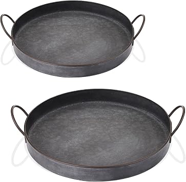 Hipiwe Industrial Style Metal Iron Tray - Set of 2 Galvanized Serving Tray