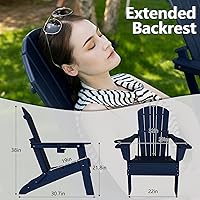 Vista 3 de Plawdlik Silla plegable Adirondack, probada por SGS, con textura de madera y portavasos, resistente a todo tipo de clima, HDPE, cómoda, para Azul