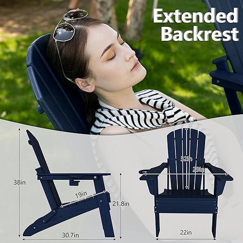 Miniatura 3 de Plawdlik Silla plegable Adirondack, probada por SGS, con textura de madera y portavasos, resistente a todo tipo de clima, de HDPE, cómoda, para