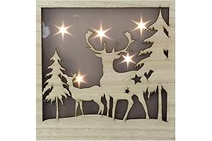 Northlight 9.8" Two Reindeer and Stars with LED Lighting Christmas Wood Box