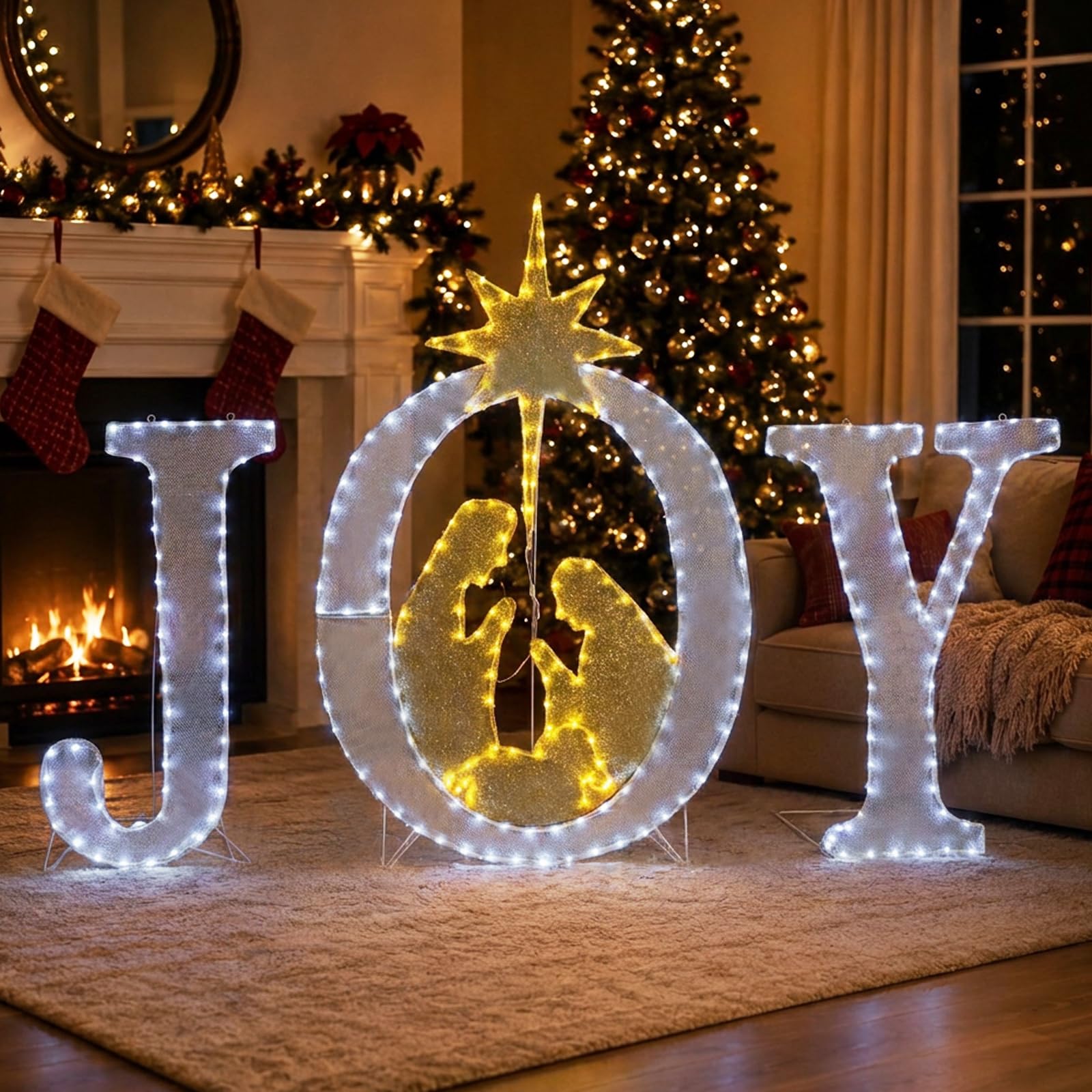 Decoración navideña grande de 49 pulgadas, letrero iluminado para exteriores, belén, Navidad, patio, decoración de vacaciones, resistente a la intemperie, 350 luces LED, para colgar o colocar en el