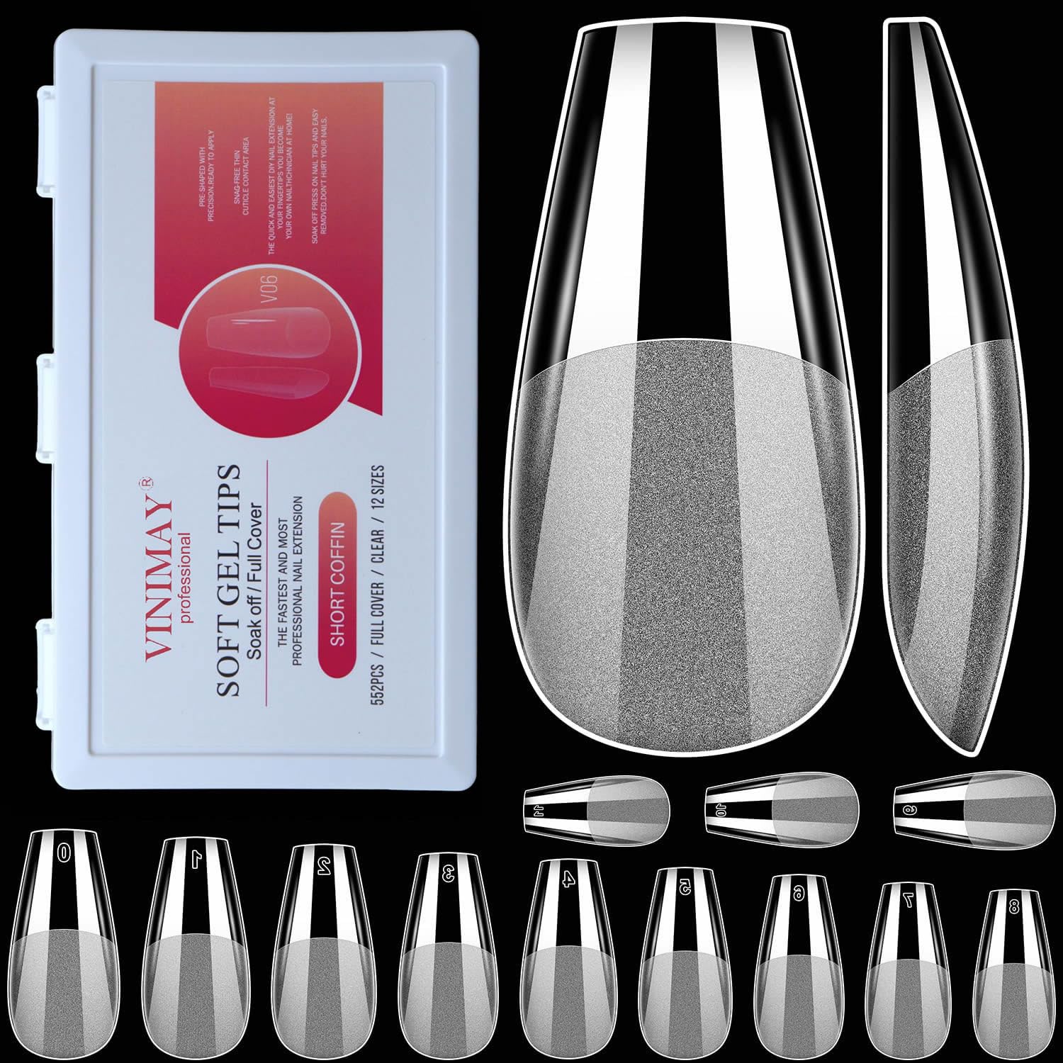 Buy VINIMAY Professional Gel Nail Tips Short Coffin Shape, 552Pcs