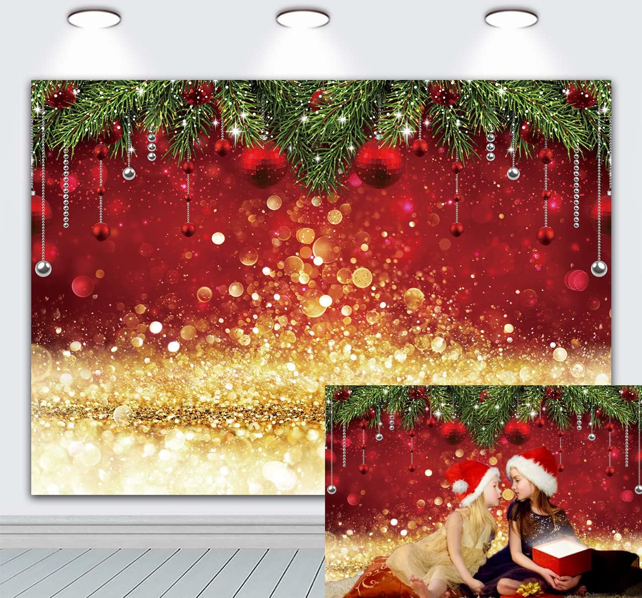 INRUI Winter Christmas Photography Backdrop Sparkle Red Merry Xmas ...