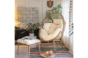 Barton 2-Pieces Wicker Egg Chair & Ottoman, Beige