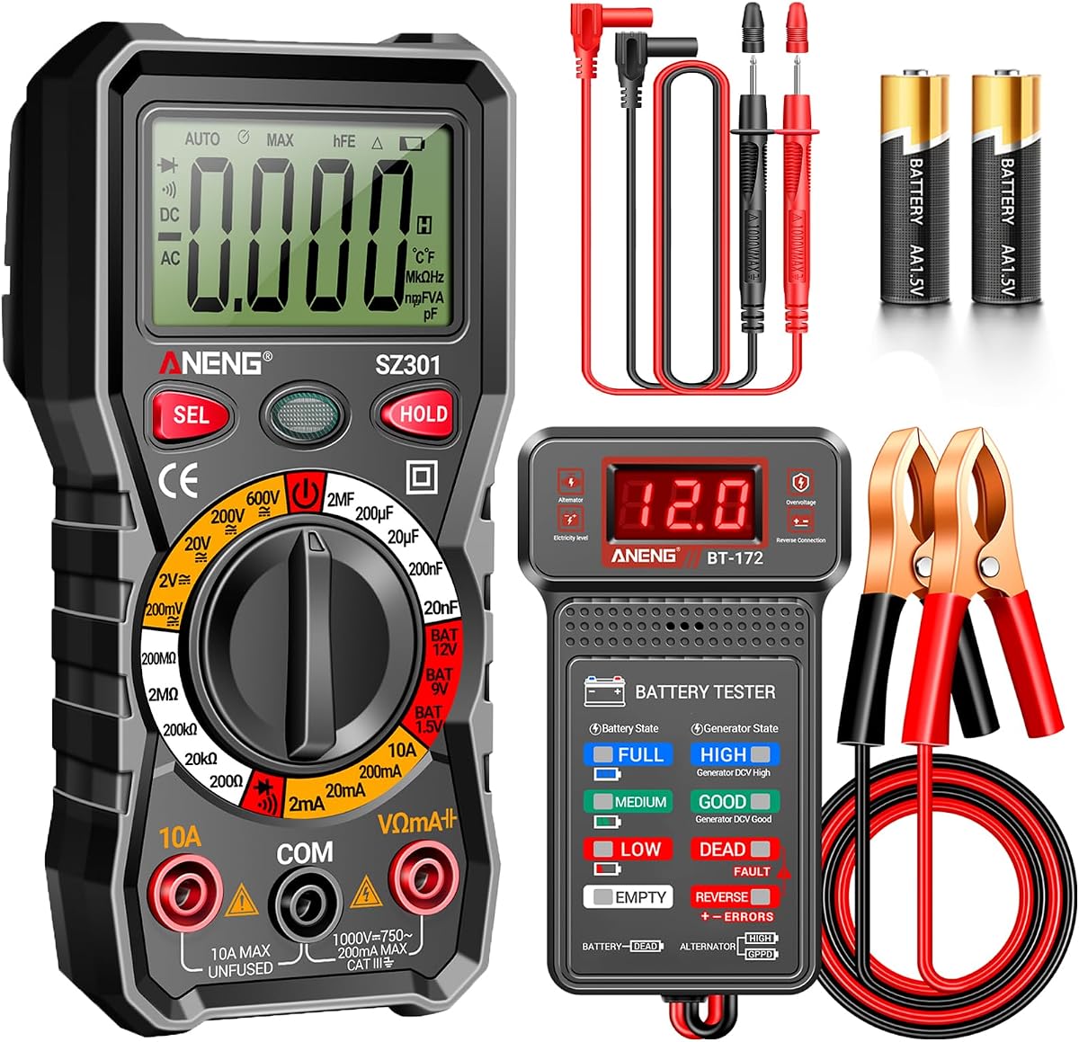 ANENG Digital Multimeter with Car Battery Tester,12V Digital Automotive Batteries Tester,Measures Voltage,Current,Resistance,Continuity,Diodes,Voltage Indicator for Truck Motorcycle Electrical Tools