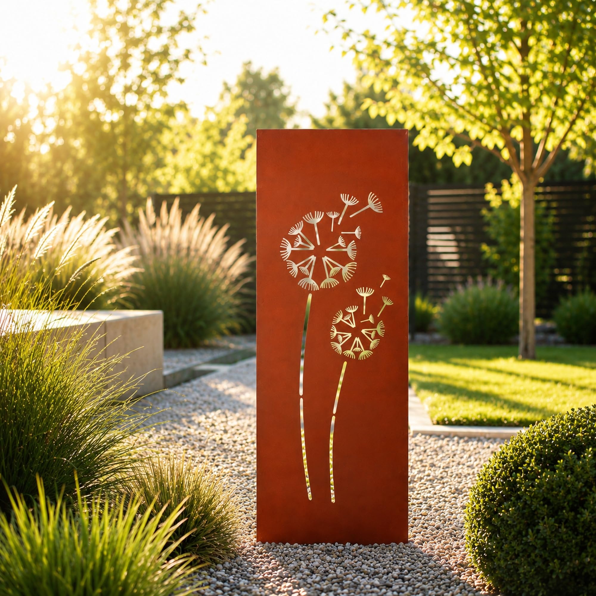UNUS Piquets de jardin pissenlits, panneau de jardin en métal aspect rouille, résistant aux intempéries, décoratif pour jardin, parterre et balcon