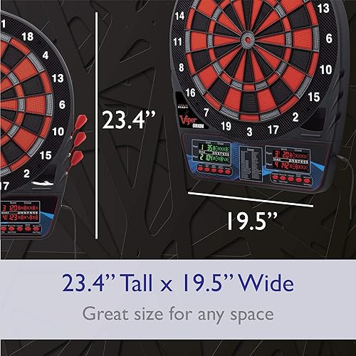 Miniatura 8 de Viper Orion Electronic Dartboard, 15.5 in Regulation Target, 43 Games, Dual LCD Displays, 8 Players, 6 Darts Included, Black