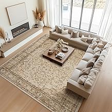 Topfinel Large Rugs for Living Room 200x290, Faux Wool Short Pile Non-Slip Beige Area Rug, Machine Washable Traditional Moroccan for Bedroom