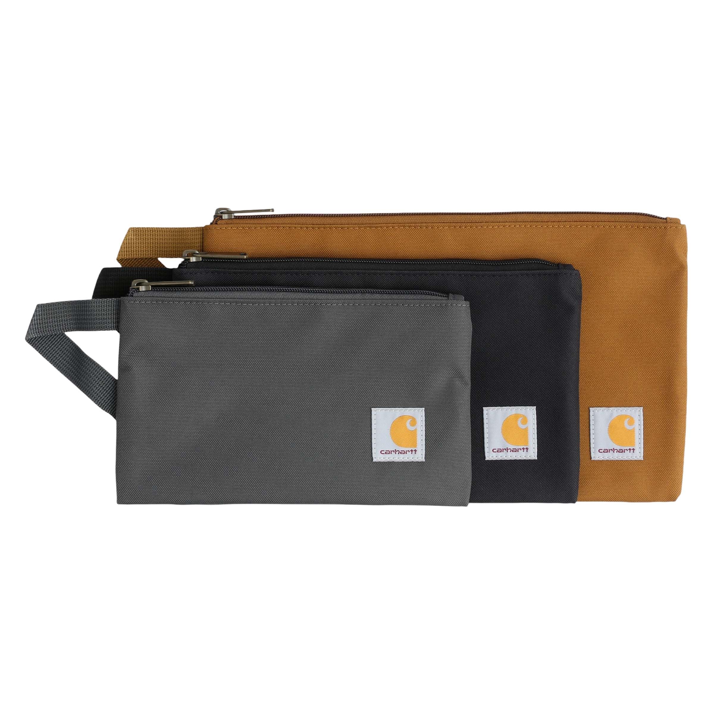 Carhartt Utility Zipper Pouch Set, Durable Water Repellent Organizers Sold in Sets of Three, Carhartt Brown/Black/Gravel