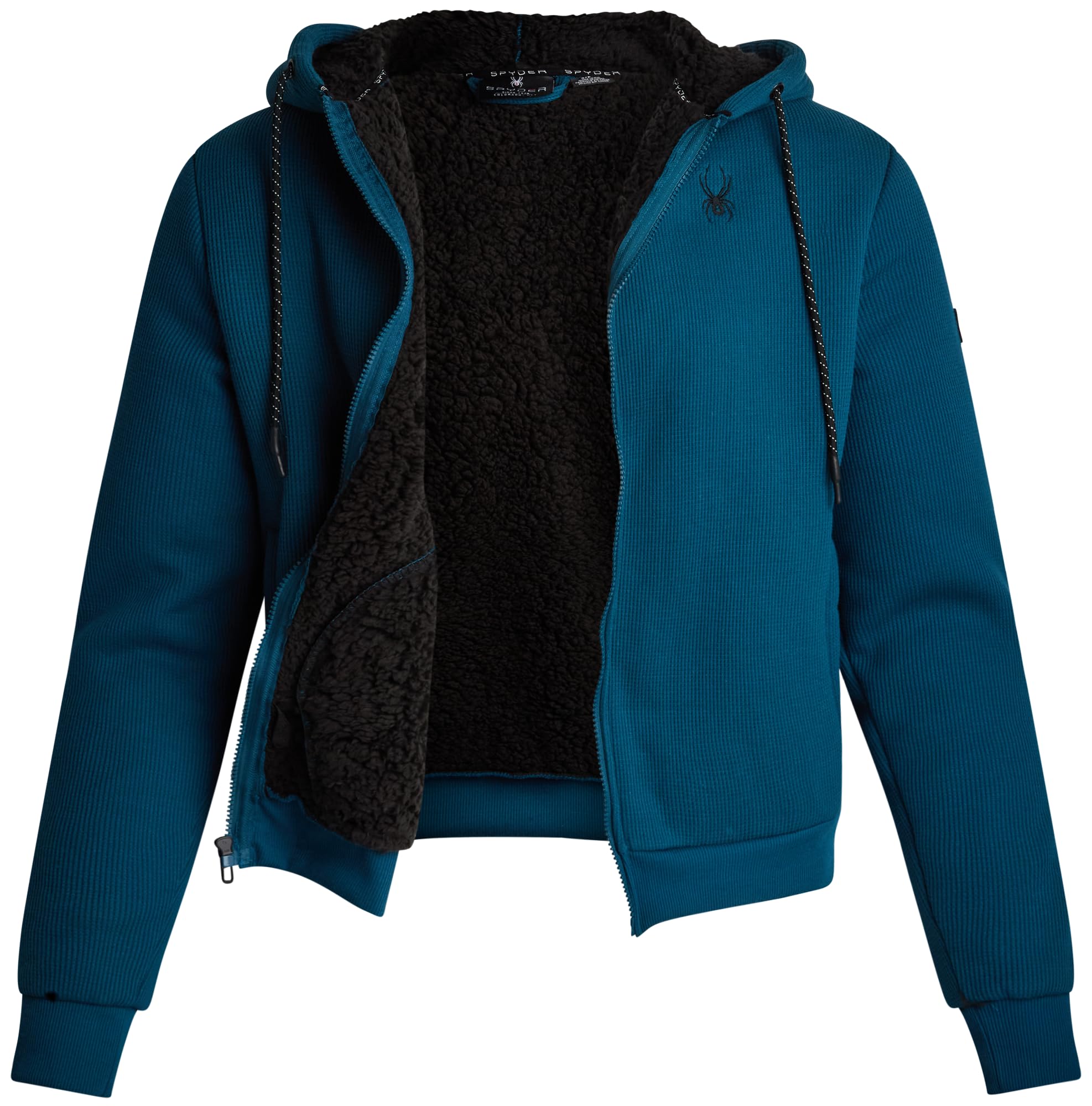 Spyder Men's Petrol Blue Waffle Hoodie - Full Zip Up Lightweight Soft Sherpa Lined Waffle Knit Sweatshirt Jacket For M