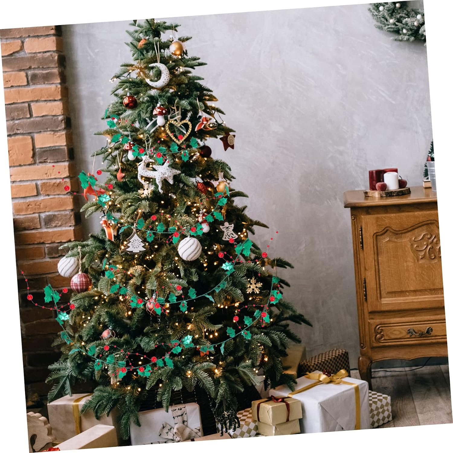 VALICLUD 1Roll Berry Wire Garland Tinsel Christmas Decoration for DIY Crafts Indoor Outdoor Use for Tree Ornaments Present Wrapping and Festive