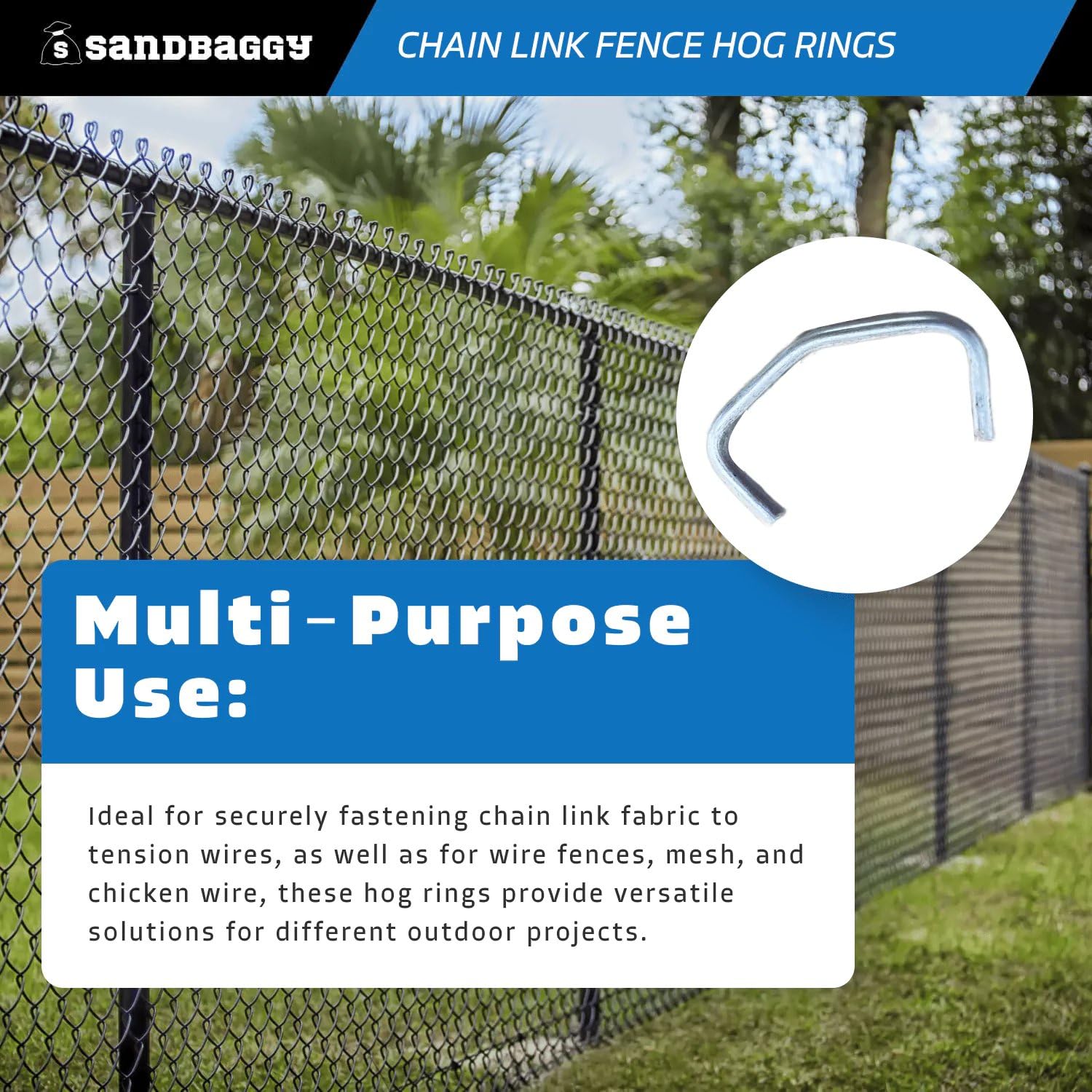 Sandbaggy Chain Link Fence Hog Rings - 12.5 Gauge Galvanized Steel - 1