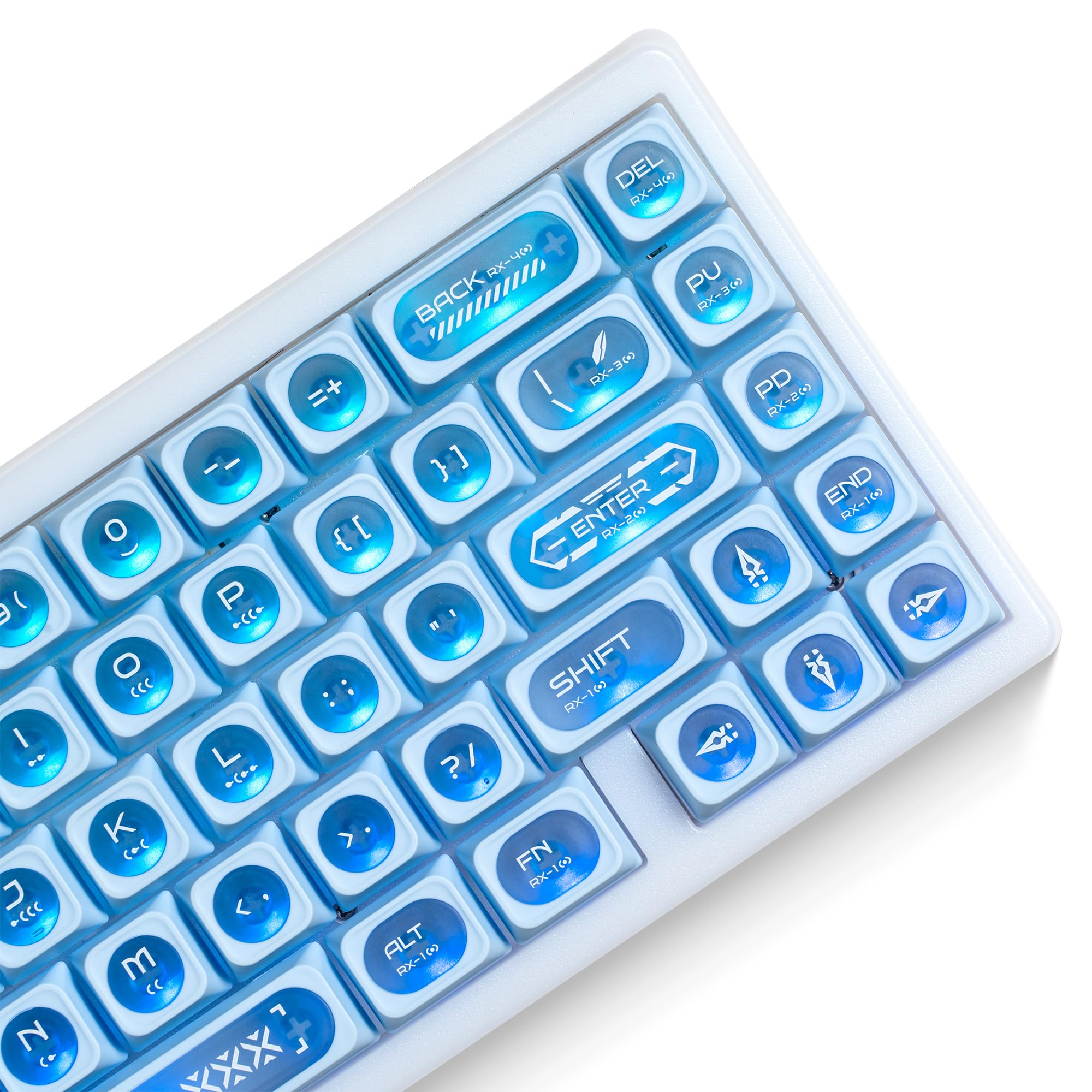 OHY XVX Blue Shine Through Keycaps for Mechanical Keyboards - 136 Keys Blue Translucent Cat Eye Design,Cherry MAX Profile, PC+PBT Frosted RGB Keycaps
