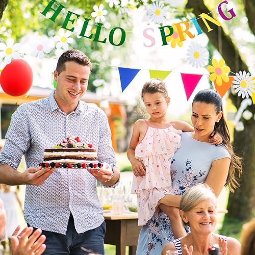 Miniatura 7 de 3 pancartas de primavera con diseño de flores de primavera, guirnaldas de margaritas de primavera para exteriores, interiores, fiestas, colgantes,