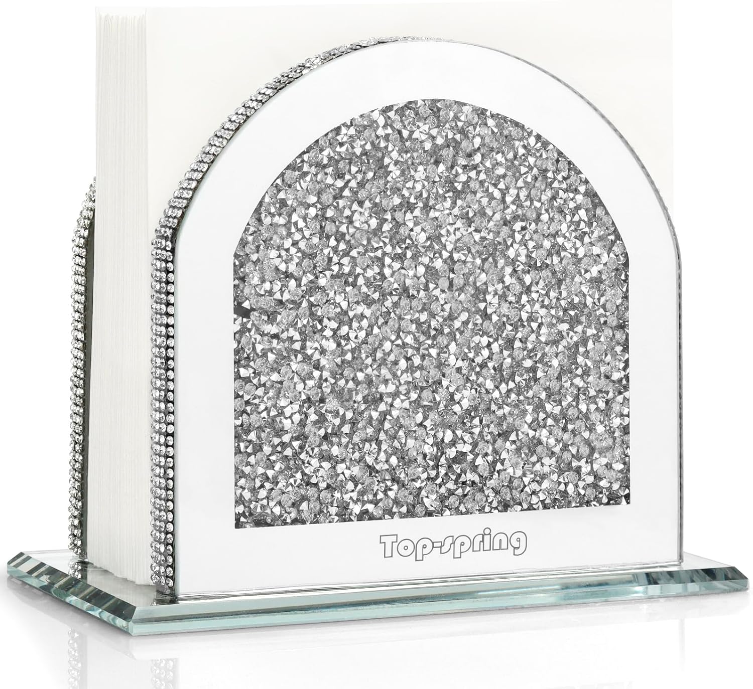 Top-spring Crystal Napkin Holder for Table, Silver Upright Napkin Holders for Kitchen, Standing Napkin Dispenser for Kitchen Dining Room Party Cocktail Outdoor Use