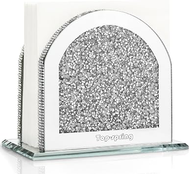 Crystal Napkin Holder for Table, Silver Upright Napkin Holders for Kitchen, Standing Napkin Dispenser for Kitchen Dining Room Party Cocktail Outdoor Use