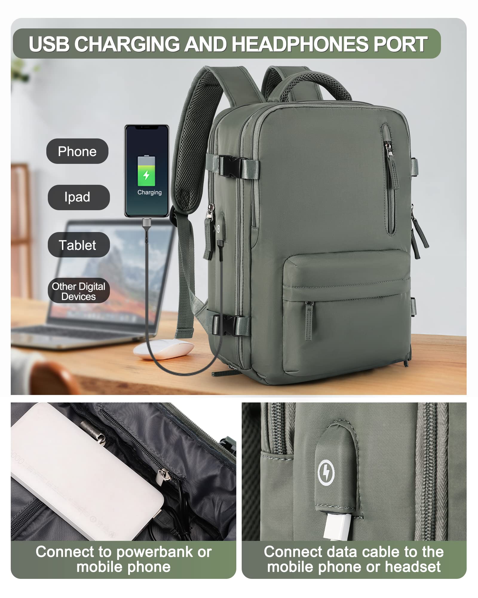BJLFS Borse da Cabina per Ryanair 40×20×25 Bagaglio a Mano Easyjet 45×36×20 Borsa Zaino da Viaggio, Zaino da trekking,Zaino Casual per laptop da 14 pollici per scuola