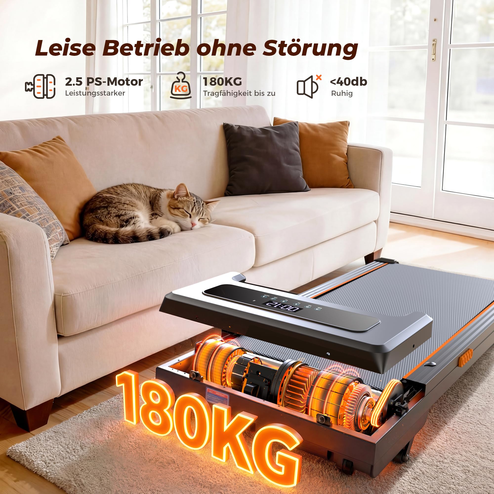 JAGJOG Walking Pad mit 12% Auto-Steigung für Kalorientraining | 2,5-PS-Motor, App, Fernbedienung, LED-Anzeige, Dämpfung und kompakte Nutzung im Home Office
