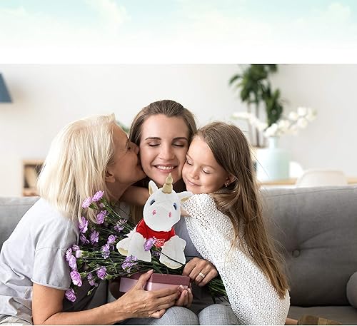 Miniatura 9 de DolliBu Unicornio blanco y dorado con texto en inglés "I Love You", bonito animal de peluche con camisa roja y nombre, regalo personalizado para el