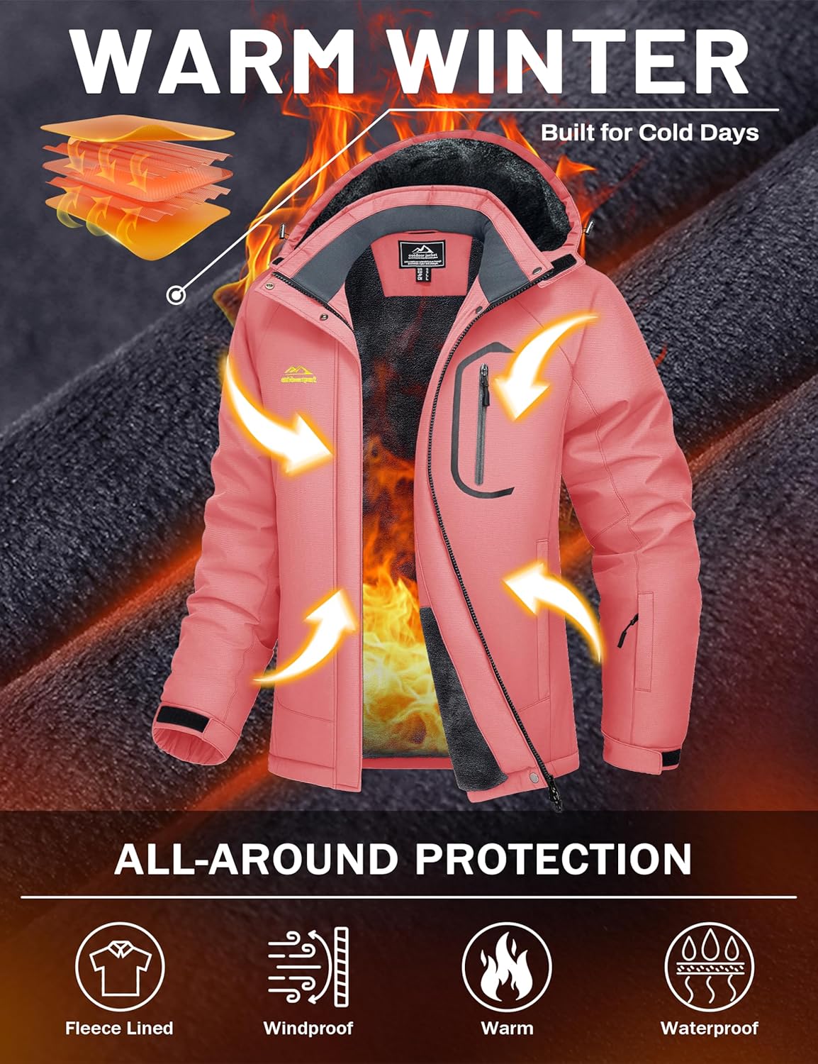 MAGCOMSEN Women's Ski Jacket Waterproof Insulated Warm Winter Coat Thermal Windproof Snow Jacket Fleece Lined Raincoat - Image 3