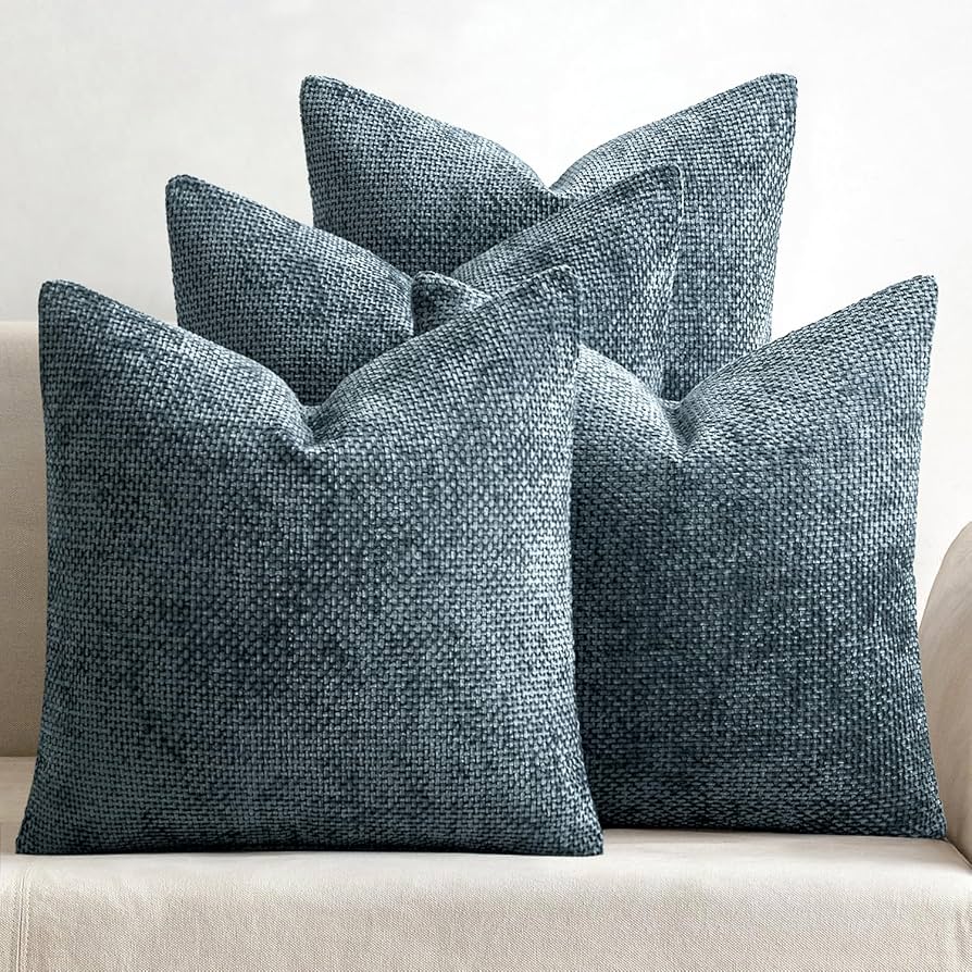 MIULEE Pack of 4 Couch Throw Pillow Covers 18x18 Inch Navy Blue Soft Decorative Chenille Pillow Covers Farmhouse Accent Cushion Covers for Boho Home Decor Sofa Bedroom Living Room