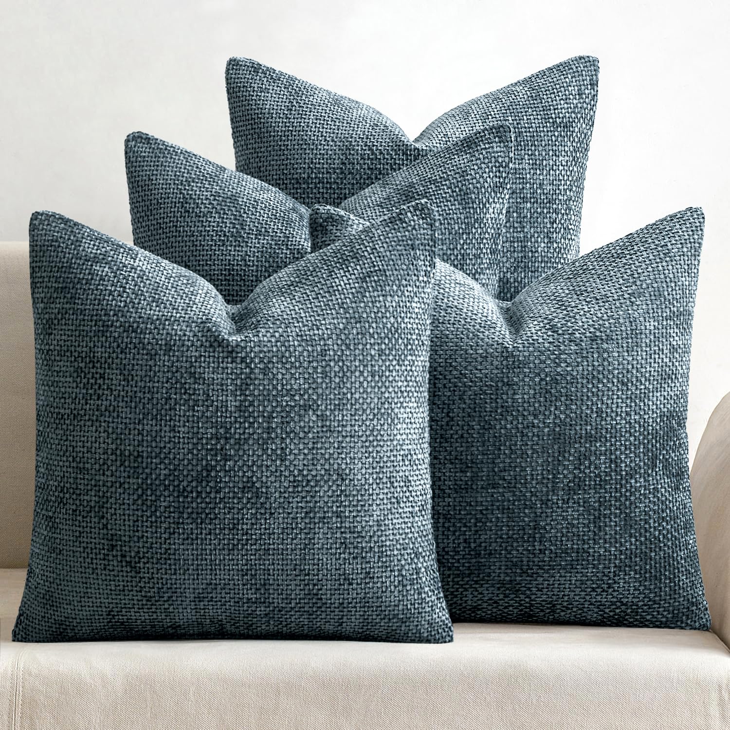 MIULEE Soft Decorative Chenille Pillow Covers Navy Blue 18x18 Pack of 4
