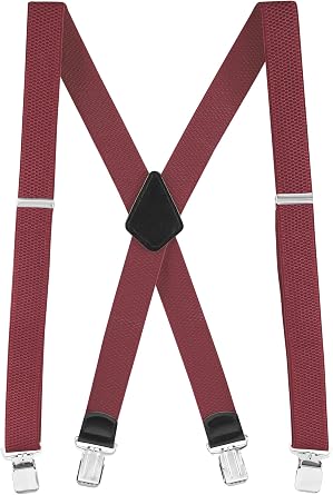 Buyless Fashion Textured Suspenders for Men - 48" Adjustable Straps 1 1/2" - X Back with Metal Clips