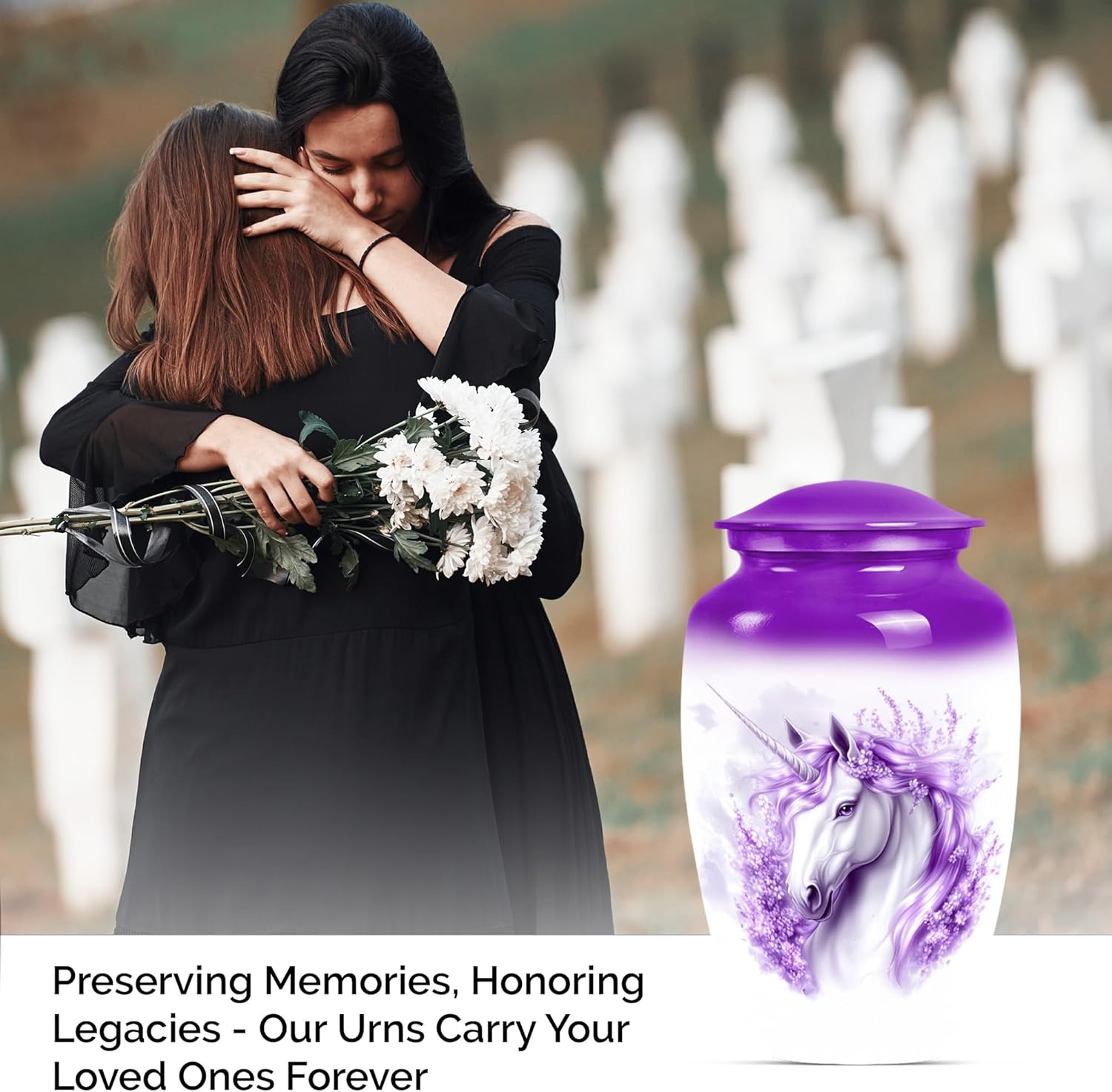 Unicorn Urn, Large Aluminum Purple Unicorn Decorative Urn for Adult Human Ashes, 10 inch, 220 lb Capacity, Removable Lid