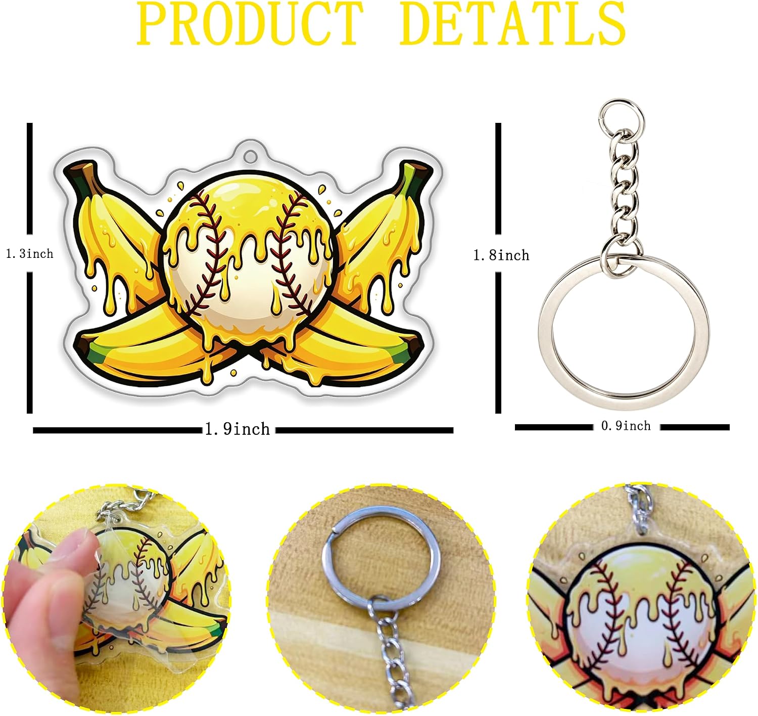 Baseball Ice Cream Drip Keychains,12 Pack Acrylic Banana Ice Cream Drip Birthday Party Favors, End of Season Team Gifts, Baseball Swag Bag Stuffers