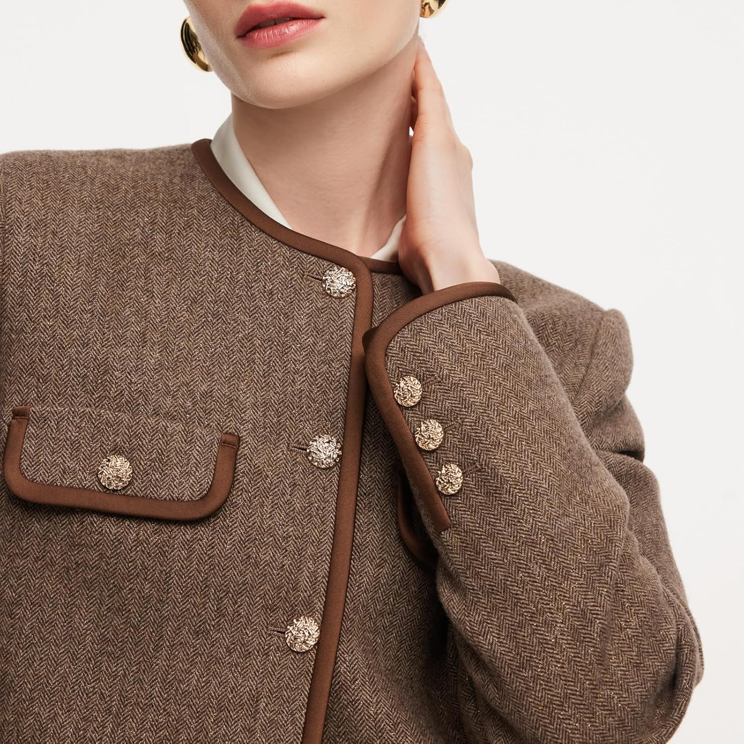 GOELIA 2026 Wool Blend Tweed Blazers for Women Spring Business Casual Knit Blazer Cropped Jacket for Work Daily Outwear - Image 5