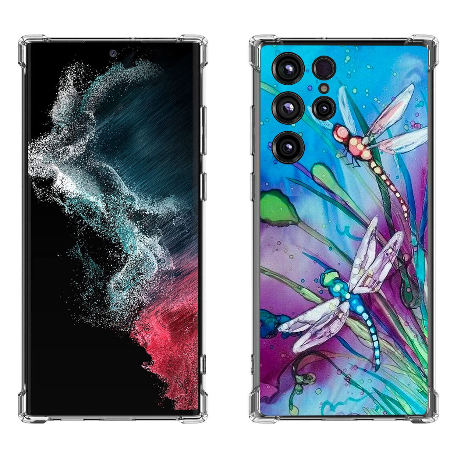 Beaucov Galaxy S23 Ultra Case, Cute Dragonfly Drop Protection Shockproof Case TPU Full Body Protective Scratch-Resistant Cover for Samsung Galaxy S23