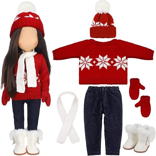 Bencailor Ropa y accesorios de muñeca de Navidad de 18 pulgadas, conjunto de trajes de invierno, suéteres, pantalones, sombreros, zapatos, guantes