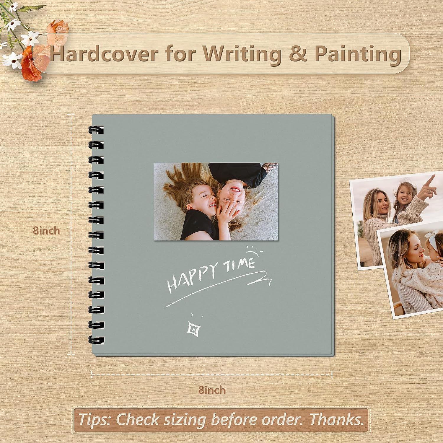 Popotop 8x8 Inch Scrapbook Photo Album, 60 Page Decorative Kraft Paper Book for 4x6 Pictures, DIY Memory Photo Albums as Gifts for Wedding Baby Christmas School Family image 2