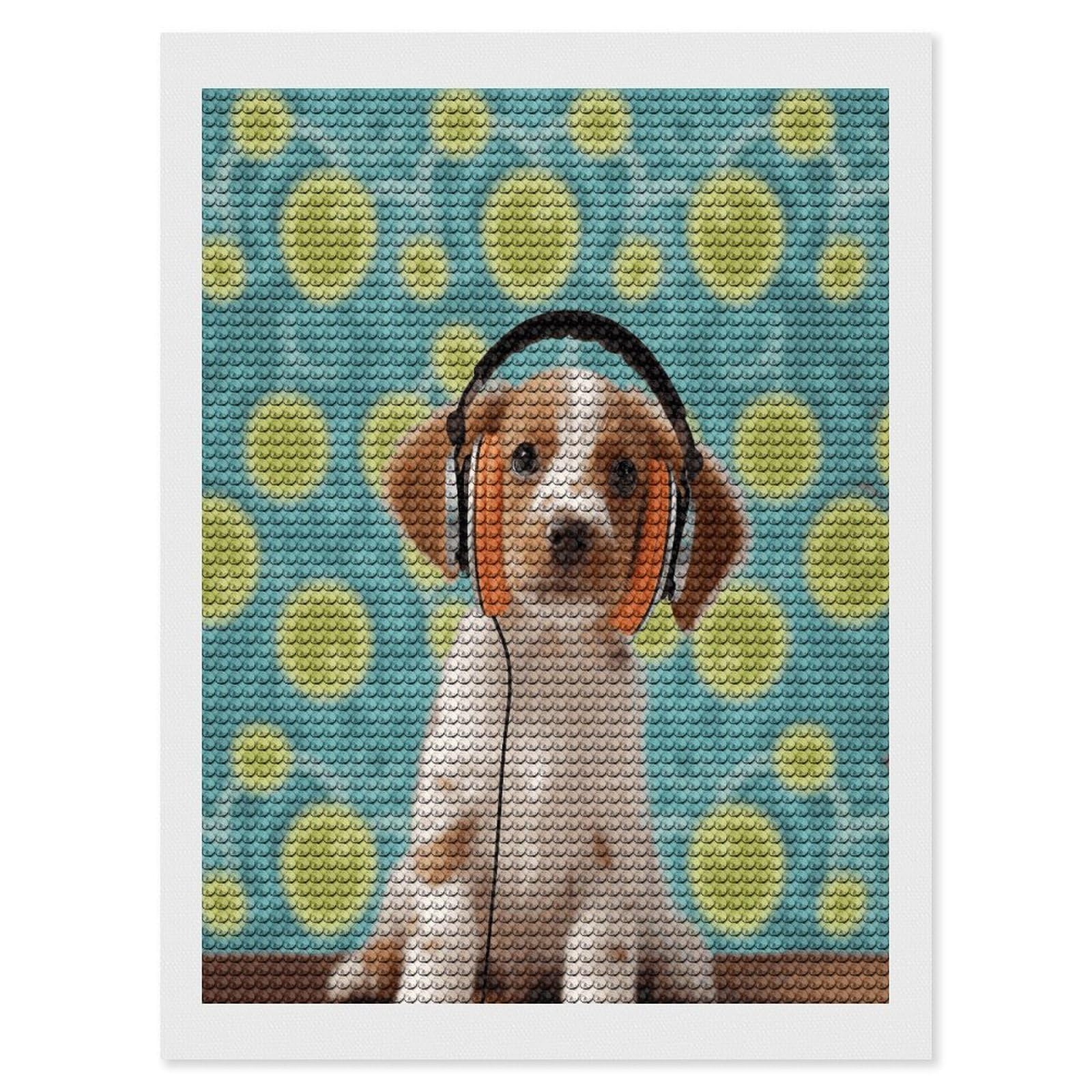 JTREHY Puppy with Headphones Diamond Art Kits Personalized DIY Round Diamond Painting Kits for Beginner Full Drill Diamonds Dots Paintings for Adults Gem Art Crafts Home Decor