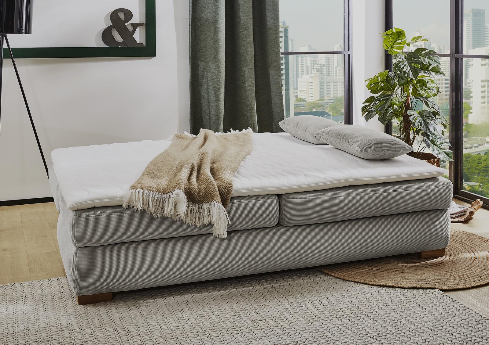 luma-Home 15152/ Dauer-Schlafsofa inkl. Topper & Bettkasten, Hellgrau