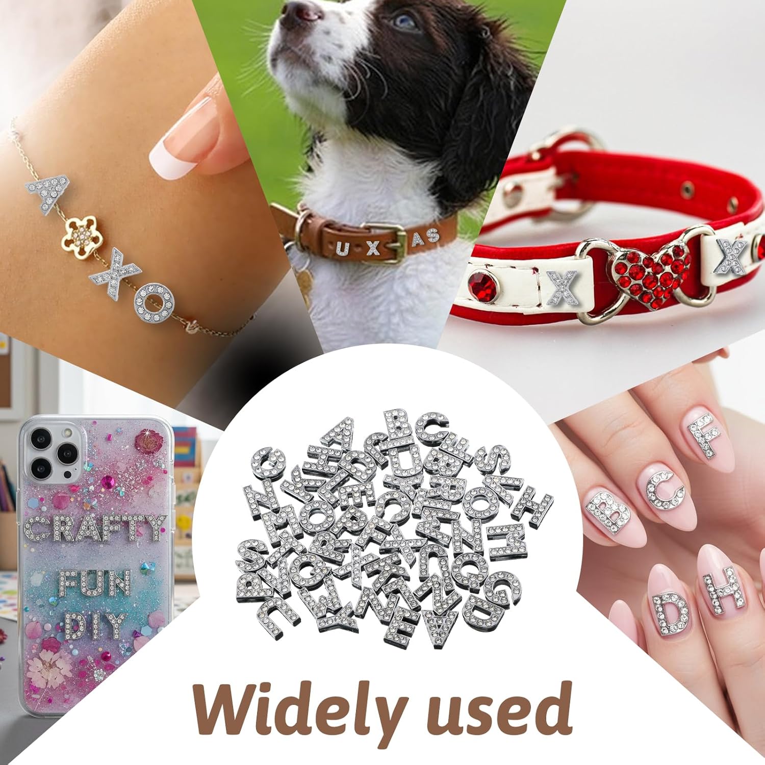 52Pcs A-Z Rhinestone Letters Charms 8mm Silver Full Rhinestone Slide Alphabet Crystal Letters for Bracelet Jewelry Making, Charms Letter Nail Silver Charm for Wristbands, Bracelets - Image 3